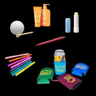 Promo Items, Golf Tees, Pens, Koozies, Branded Swag